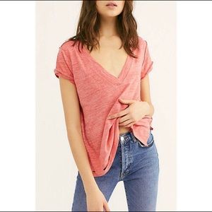 Free People Sundance Distressed Slub Knit Short Sleeve Tee Camelia